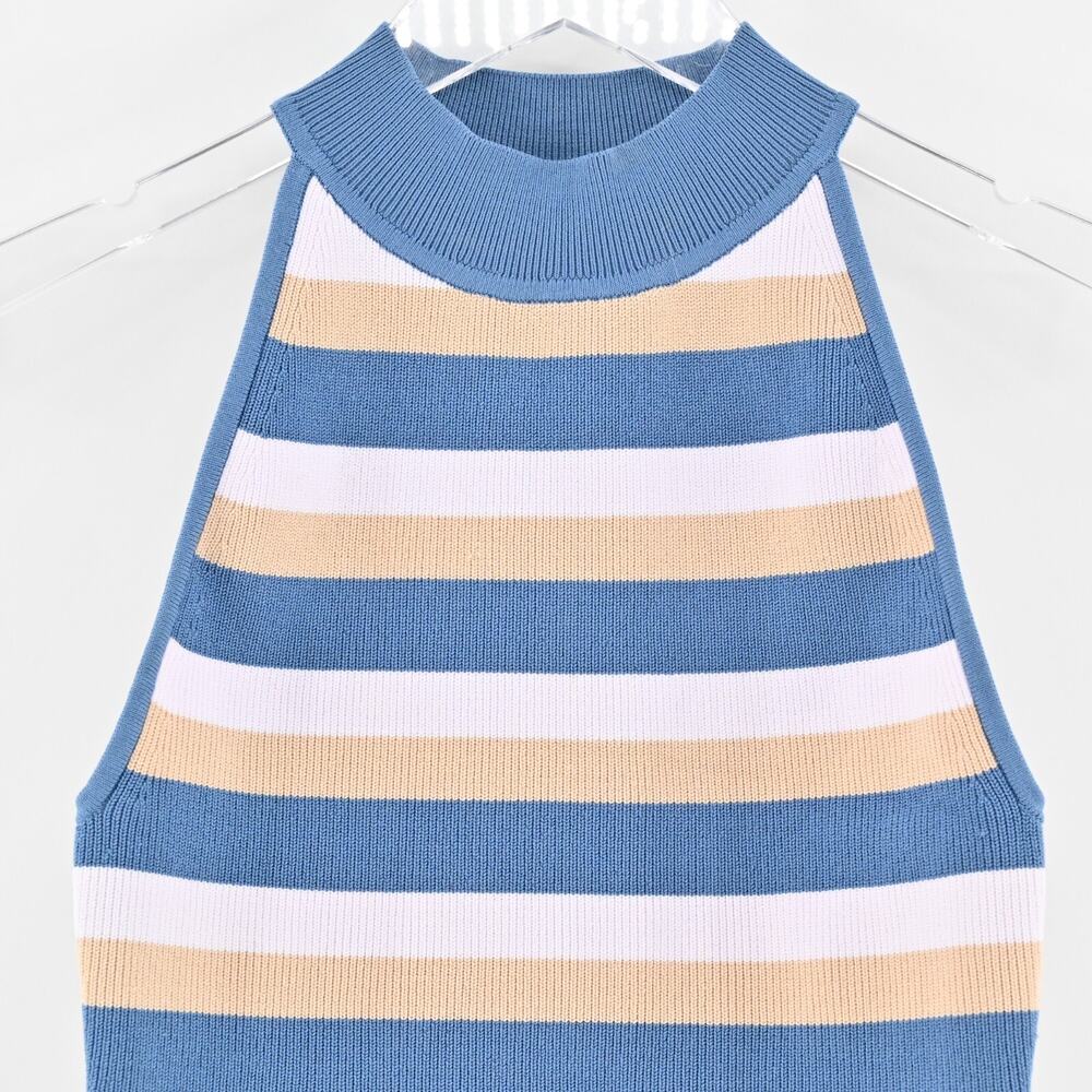 ARITZIA Top Sz XS Babaton Sculpt Knit Halter Flax Beige Flagstone Blue Stripe‎ - Picture 2 of 11